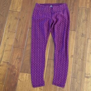 PrAna Plum Purple Jaquard Leggings Size M Geometric Pattern Yoga Loungewear